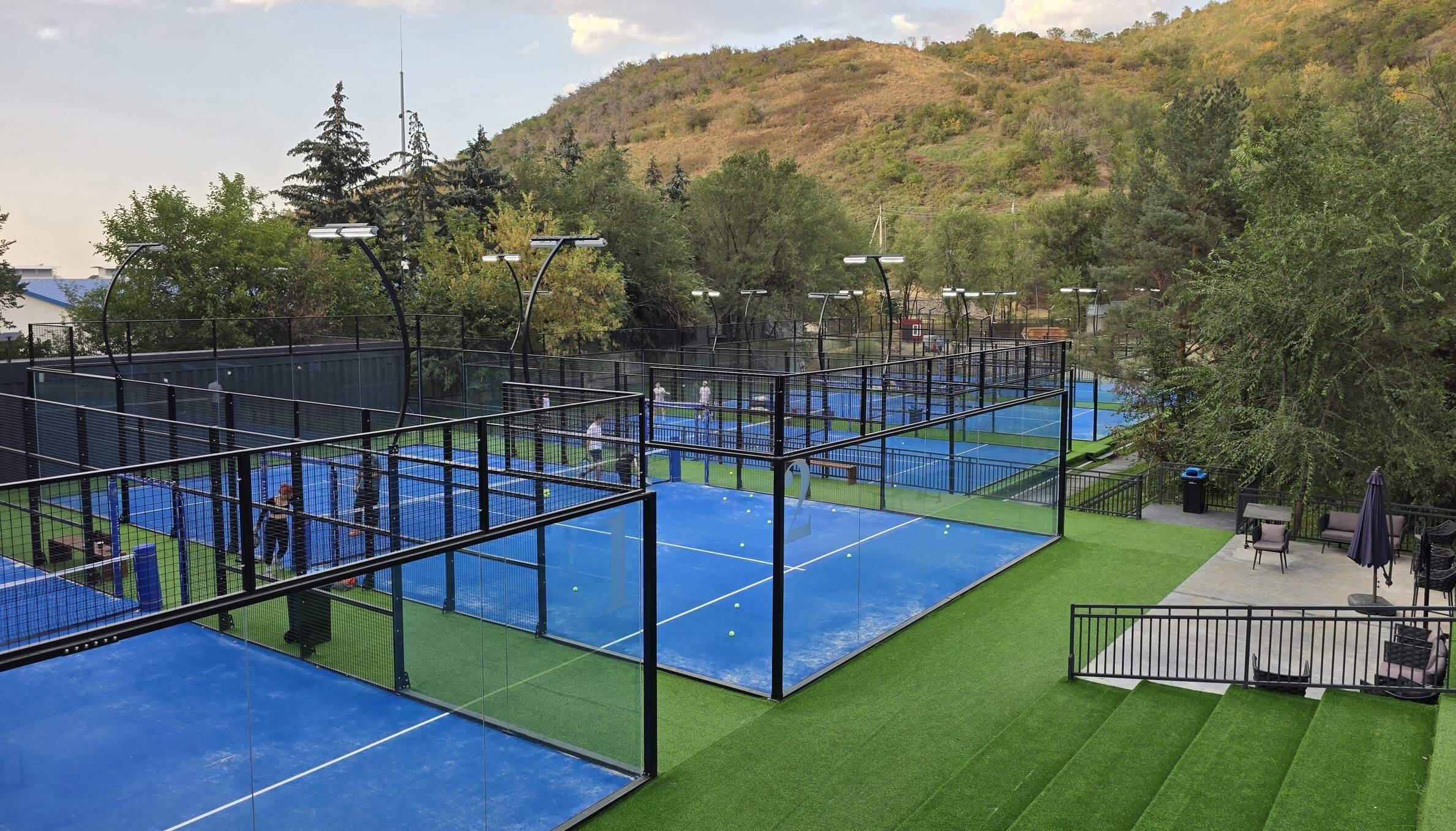 Outdoor padel court at Padel Hills in Almaty